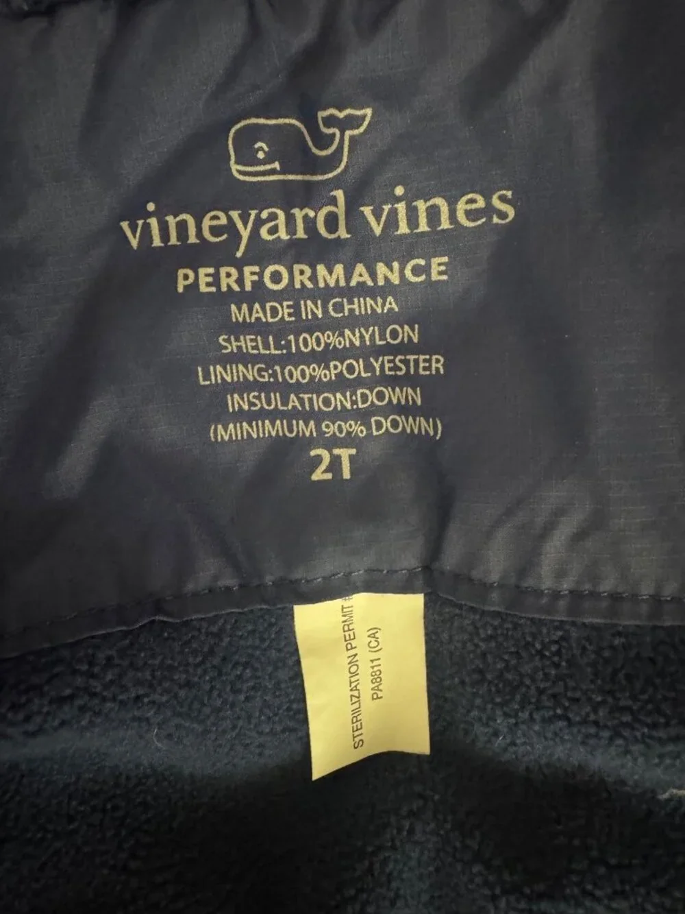 Vineyard Vines Kids Navy Blue Down Puffer Vest Zip Pockets Size 2T Baby Fleece